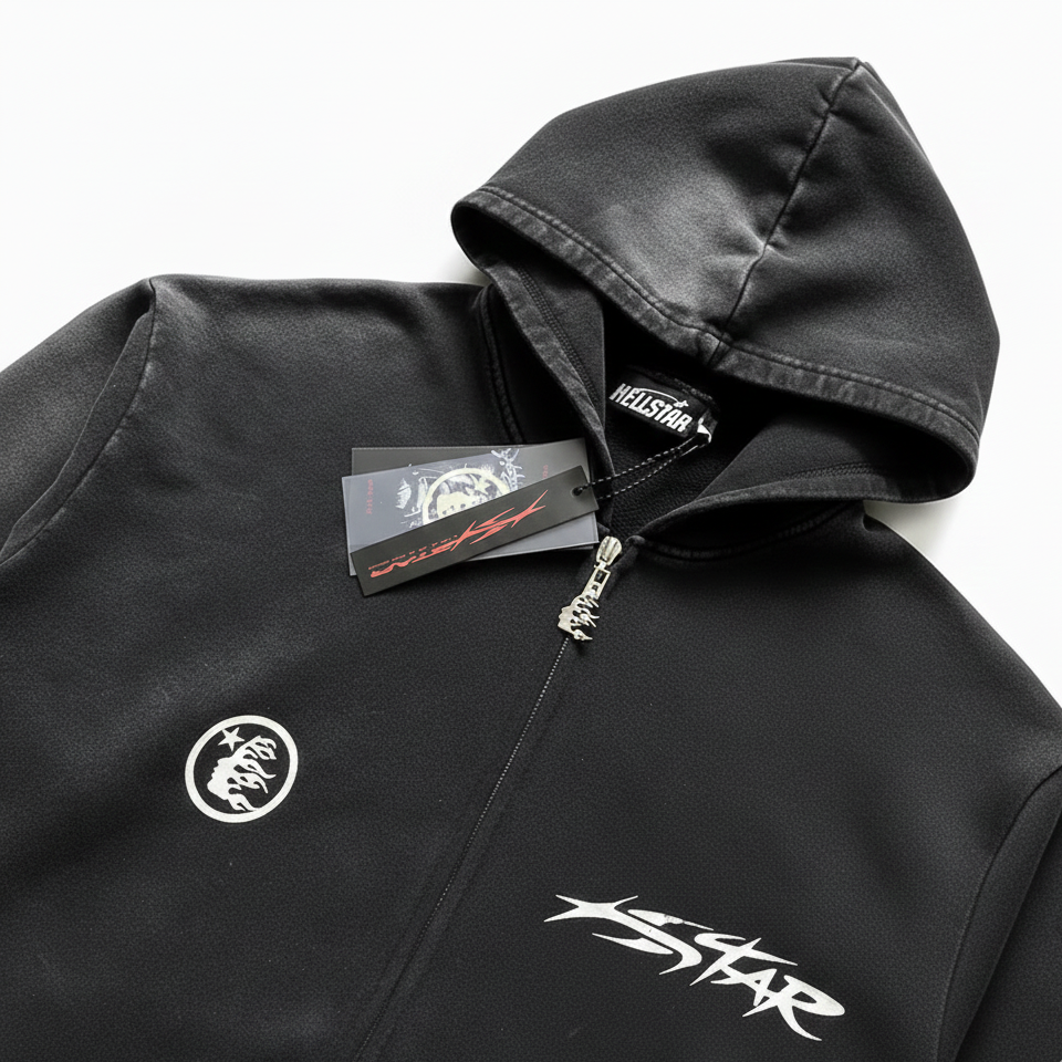 Hellstar Black Flame Zip-Up Hoodie – Signature Edition