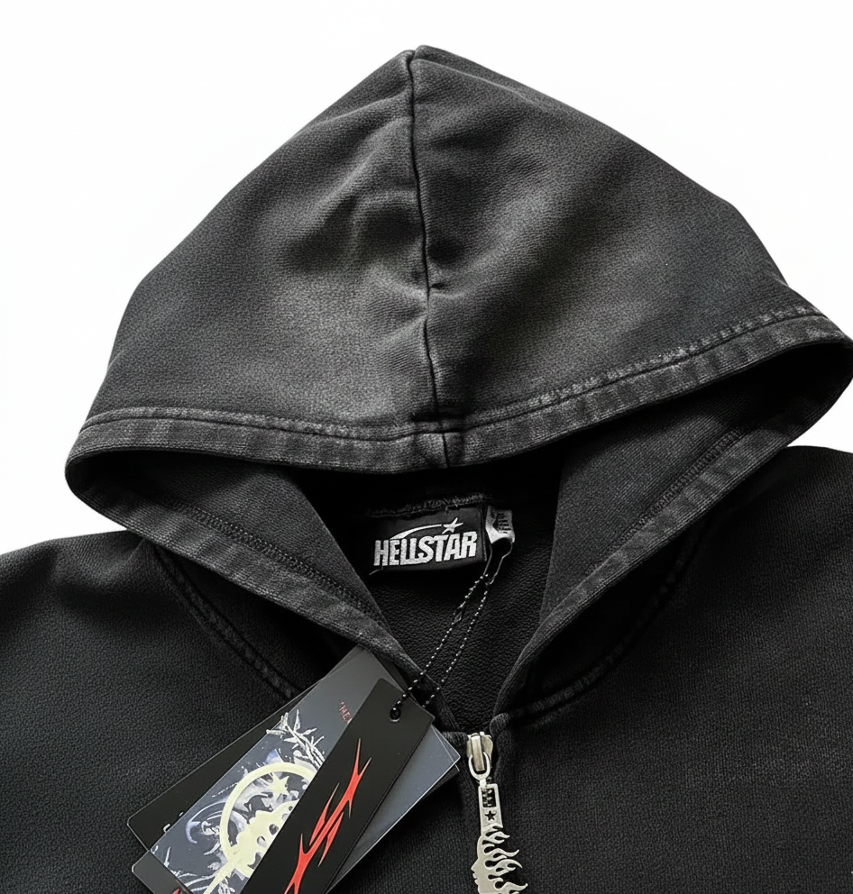Hellstar Black Flame Zip-Up Hoodie – Signature Edition