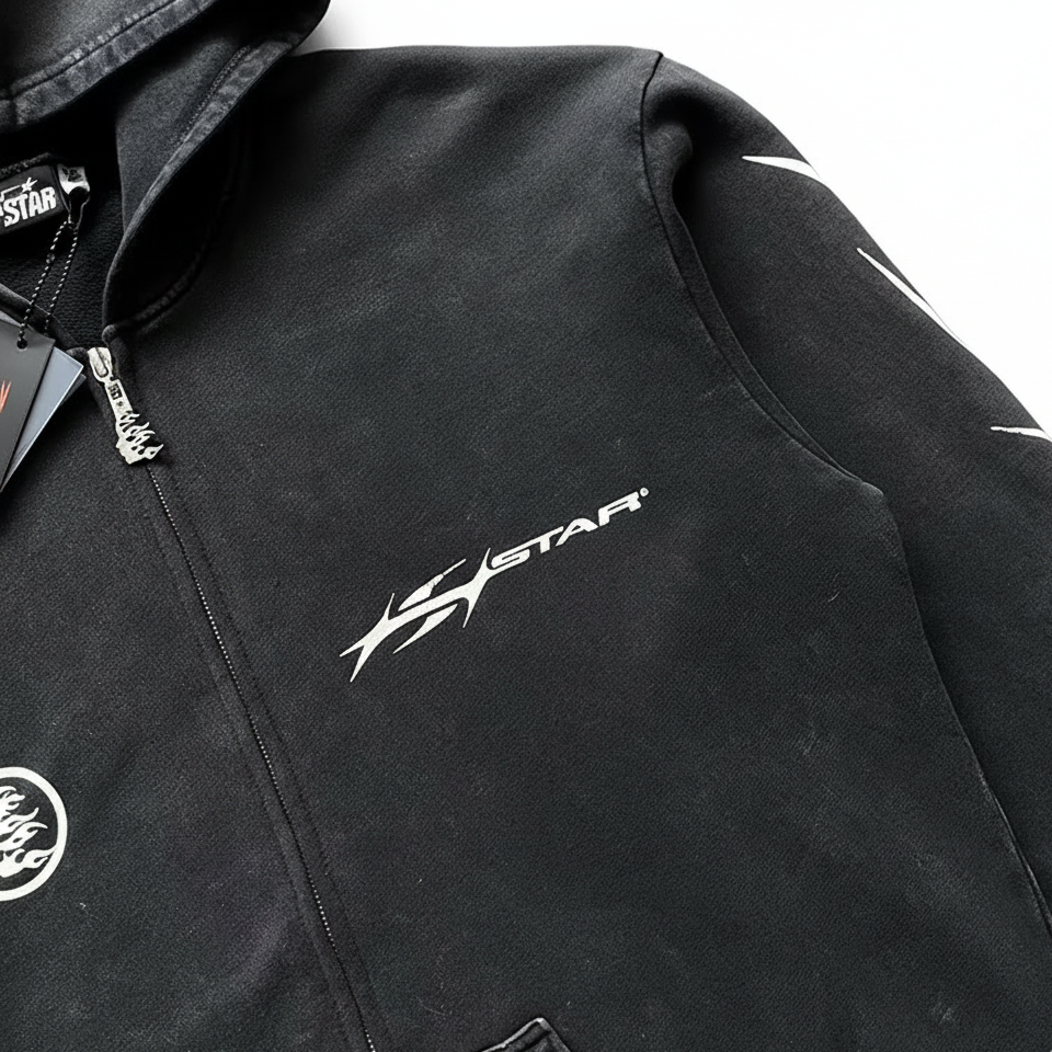 Hellstar Black Flame Zip-Up Hoodie – Signature Edition