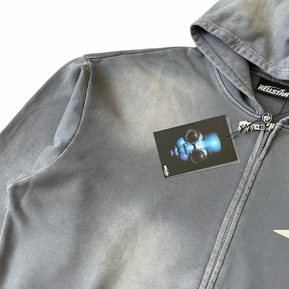 Hellstar Grey Washed Zip-Up Hoodie – Premium Streetwear